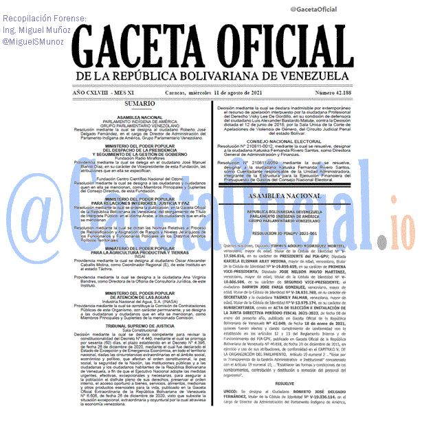 Gaceta Oficial 42188 del 11 agosto 2021 Gaceta Oficial 42188 del 11 agosto 2021