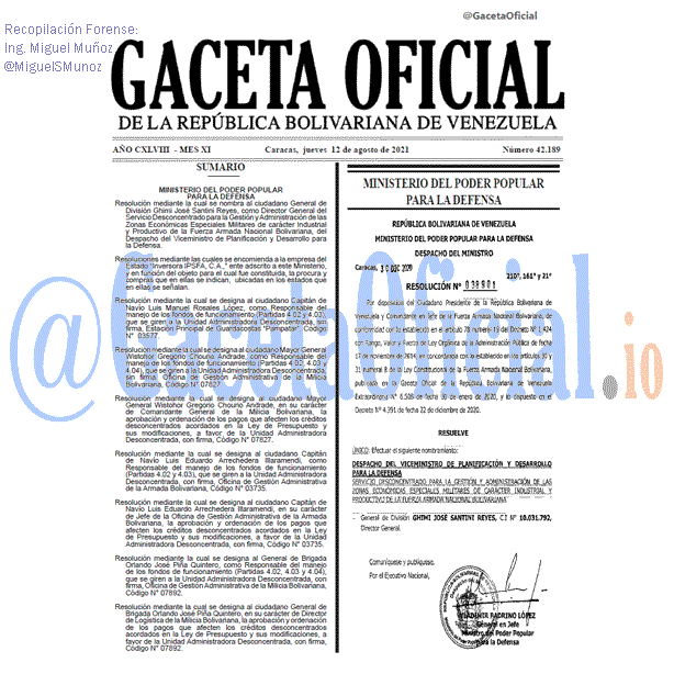 Gaceta Oficial 42189 del 12 agosto 2021 Gaceta Oficial 42189 del 12 agosto 2021