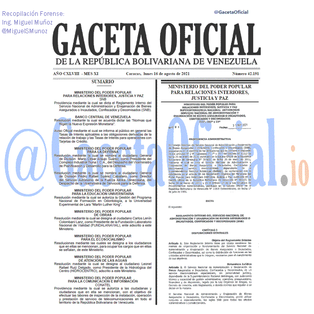 Gaceta Oficial 42191 del 169 agosto 2021 Gaceta Oficial 42191 del 16 agosto 2021