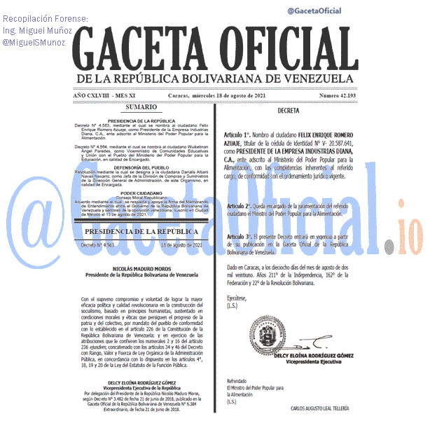Gaceta Oficial 42193 del 18 agosto 2021