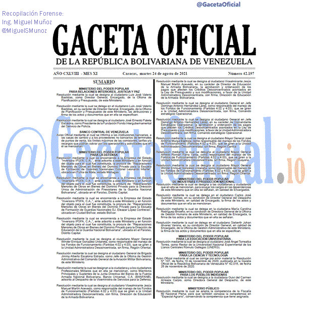 Gaceta Oficial 42197 del 24 agosto 2021