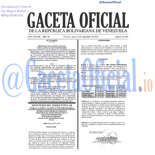Gaceta Oficial 42209 del 9 septiembre 2021