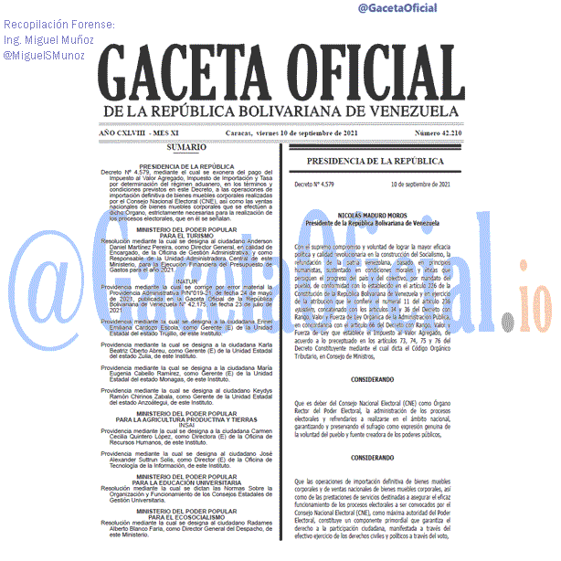 Gaceta Oficial 42210 del 10 septiembre 2021