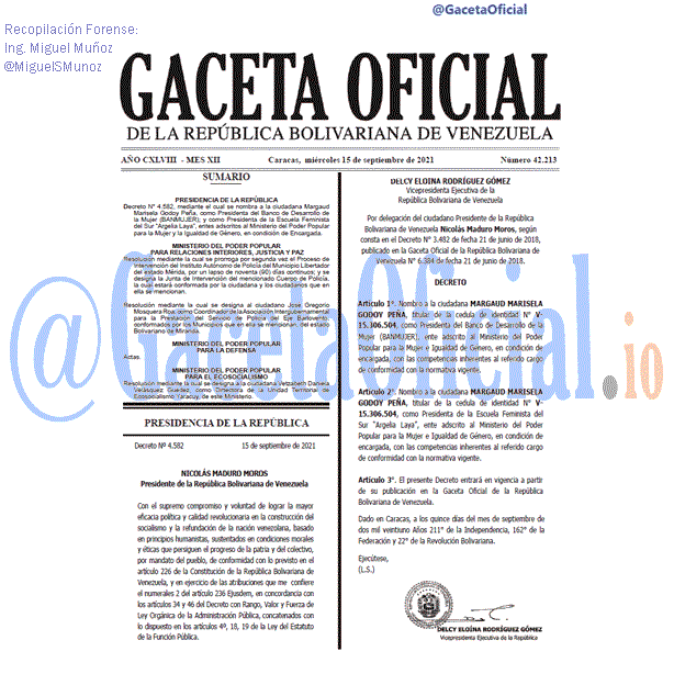 Gaceta Oficial 42213 del 15 septiembre 2021