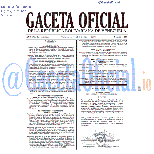 Gaceta Oficial 42214 del 16 septiembre 2021