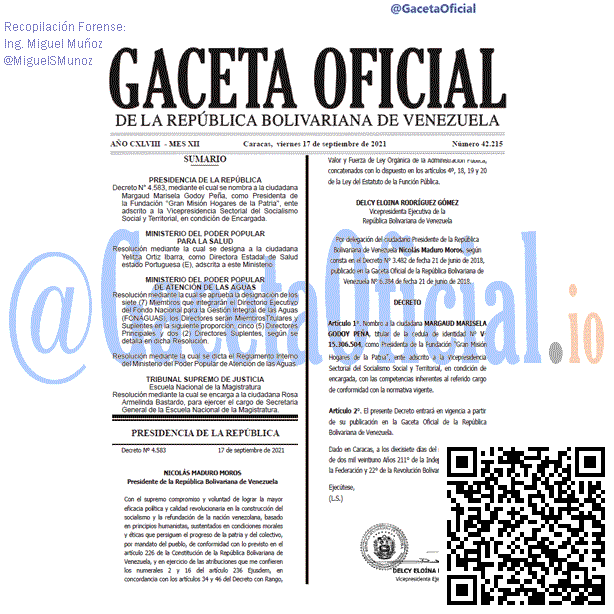 Gaceta Oficial 42215 del 17 septiembre 2021 Gaceta Oficial 42215 del 17 septiembre 2021
