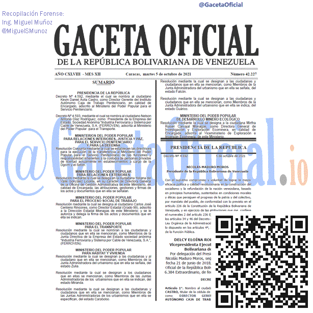 Gaceta Oficial 42227 del 5 octubre 2021