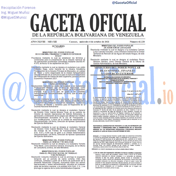 Gaceta Oficial 42228 del 6 octubre 2021 Gaceta Oficial 42228 del 6 octubre 2021