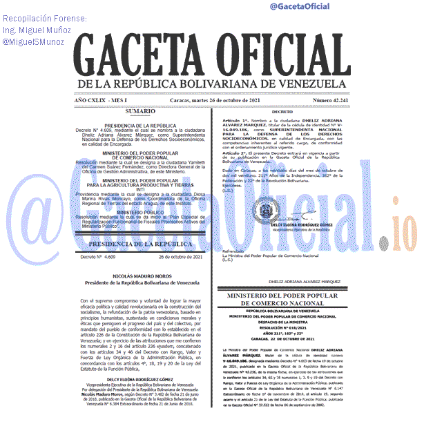 Gaceta Oficial 42241 del 26 octubre 2021 Gaceta Oficial 42241 del 26 octubre 2021