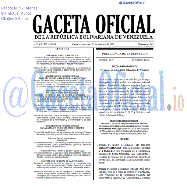 Gaceta Oficial 42242 del 27 octubre 2021 Gaceta Oficial 42242 del 27 octubre 2021