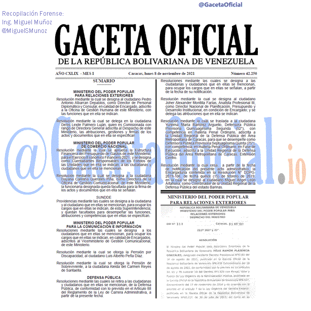 Gaceta Oficial 42250 del 08 noviembre 2021 Gaceta Oficial 42250 del 08 noviembre 2021