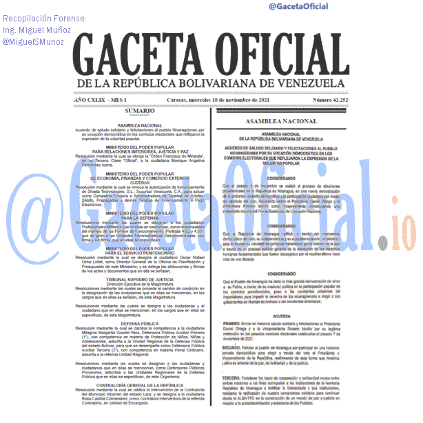 Gaceta Oficial 42252 del 10 noviembre 2021 Gaceta Oficial 42252 del 10 noviembre 2021