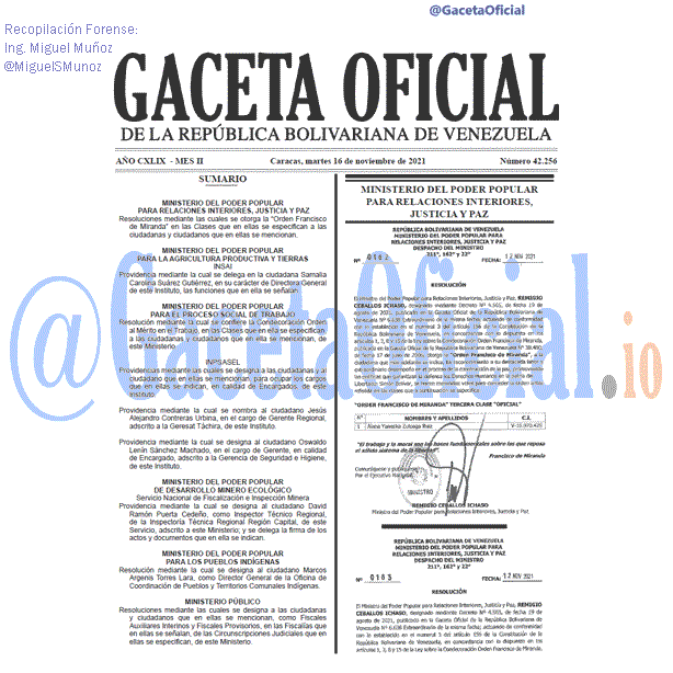 Gaceta Oficial 42256 del 16 noviembre 2021 Gaceta Oficial 42256 del 16 noviembre 2021