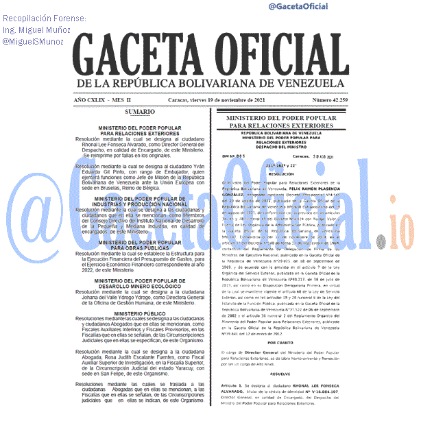 Gaceta Oficial 42259 del 19 noviembre 2021