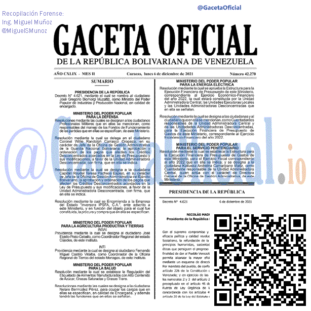Gaceta Oficial 42270 del 6 diciembre 2021