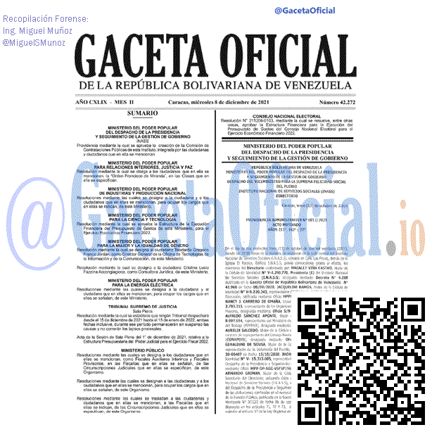 Gaceta Oficial 42272 del 8 diciembre 2021 Gaceta Oficial 42272 del 8 diciembre 2021