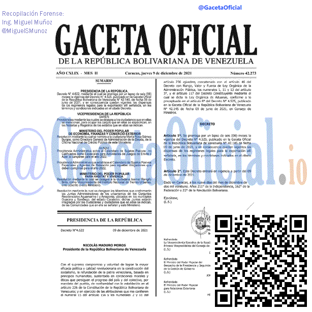 Gaceta Oficial 42273 del 9 diciembre 2021