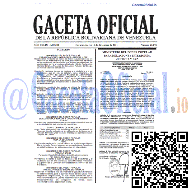 Gaceta Oficial 42278 del 16 diciembre 2021