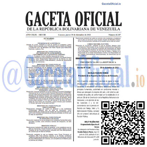 Gaceta Oficial 42287 del 30 diciembre 2021 Gaceta Oficial 42287 del 30 diciembre 2021