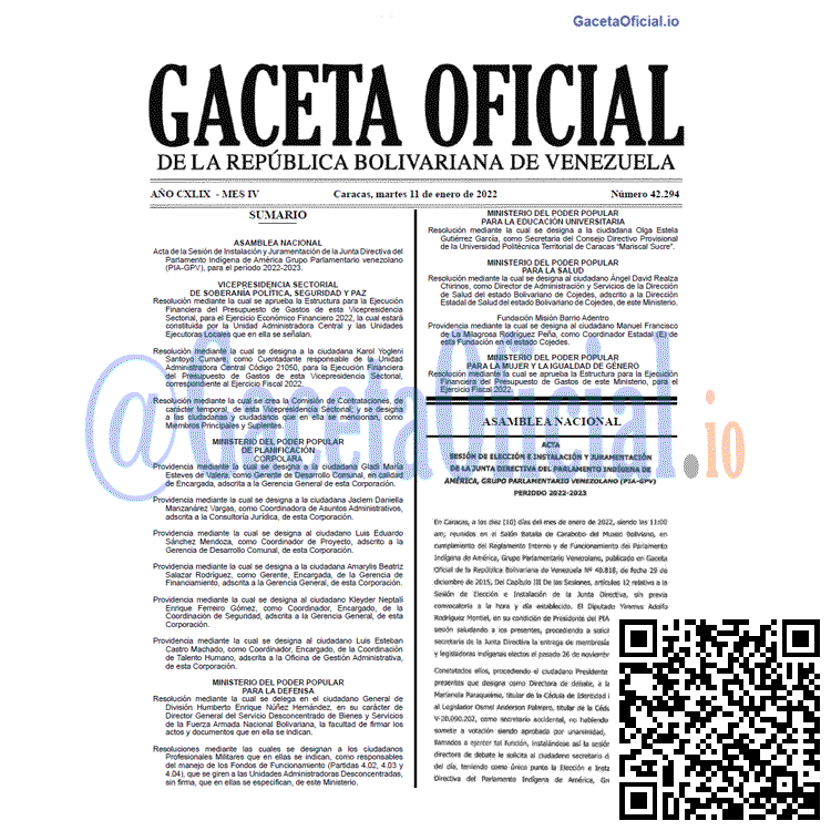 Gaceta Oficial 42294 del 11 enero 2022 Gaceta Oficial 42294 del 11 enero 2022