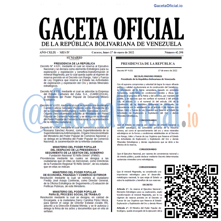 Gaceta Oficial 42298 del 17 enero 2022 Gaceta Oficial 42298 del 17 enero 2022