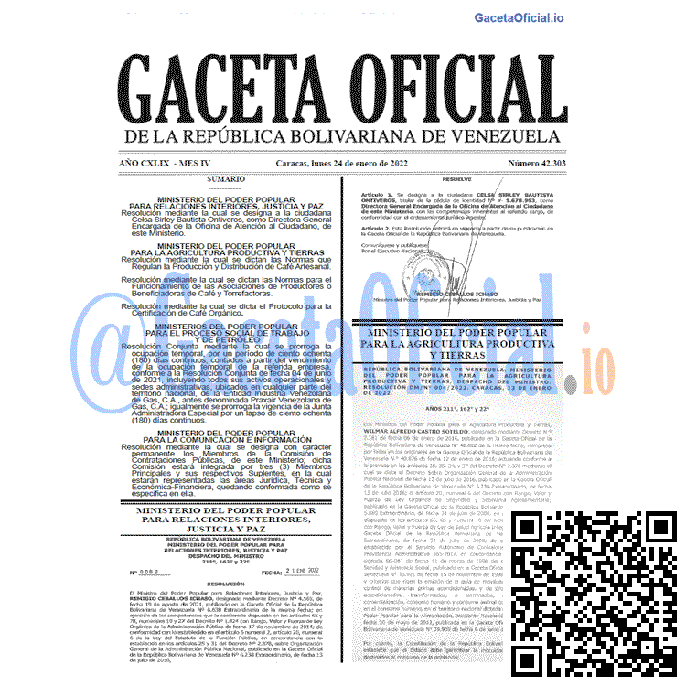 Gaceta Oficial 42303 del 24 enero 2022