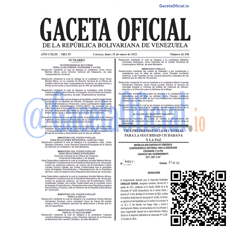 Gaceta Oficial 42308 del 31 enero 2022