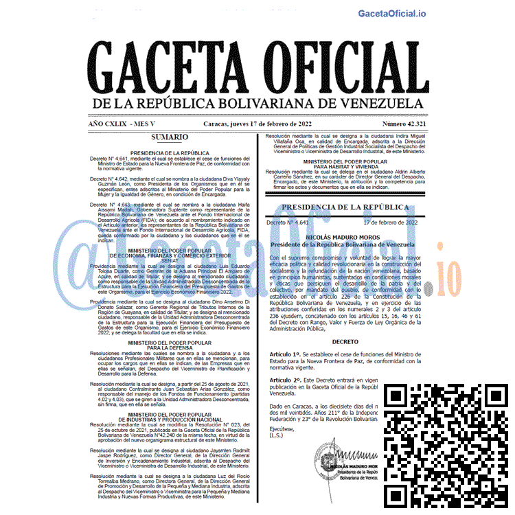Gaceta Oficial 42321 del 17 febrero 2022