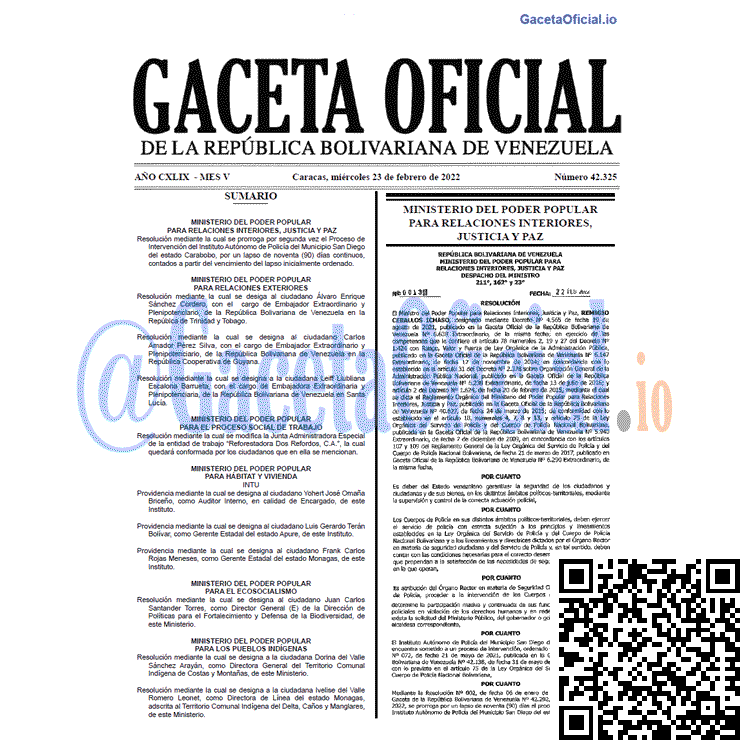 Gaceta Oficial 42325 del 23 febrero 2022