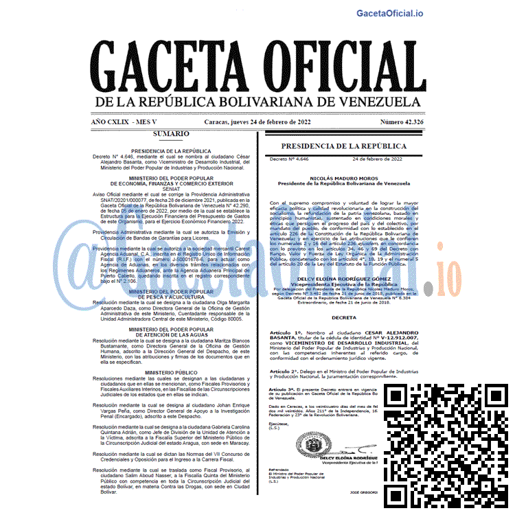 Gaceta Oficial 42326 del 24 febrero 2022