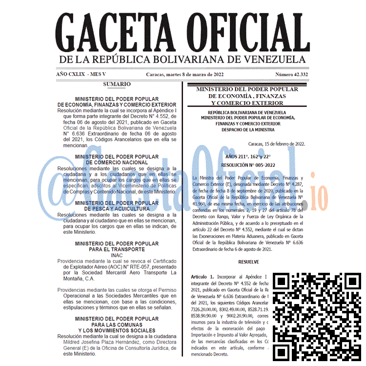 Gaceta Oficial 42332 del 8 marzo 2022