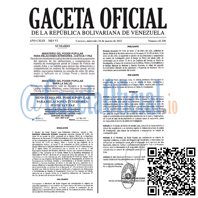 Gaceta Oficial 42338 del 16 marzo 2022