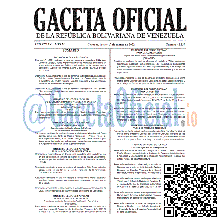 Gaceta Oficial 42339 del 17 marzo 2022
