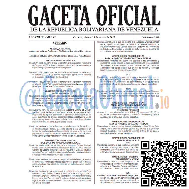 Gaceta Oficial 42340 del 18 marzo 2022