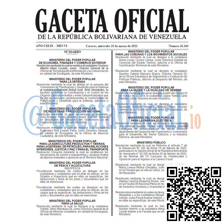 Gaceta Oficial 42343 del 23 marzo 2022