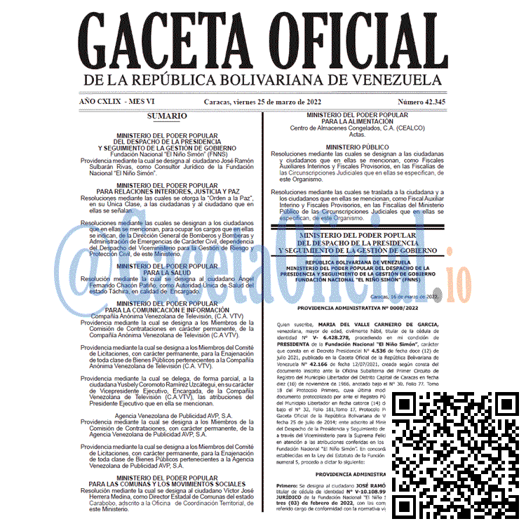 Gaceta Oficial 42345 del 25 marzo 2022 Gaceta Oficial 42345 del 25 marzo 2022