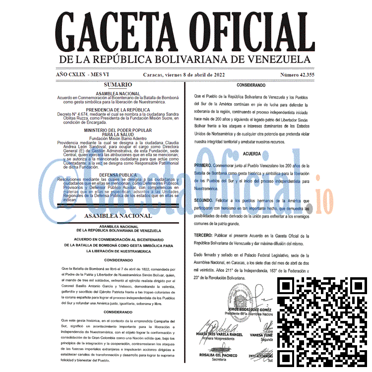 Gaceta Oficial 42355 del 8 abril 2022