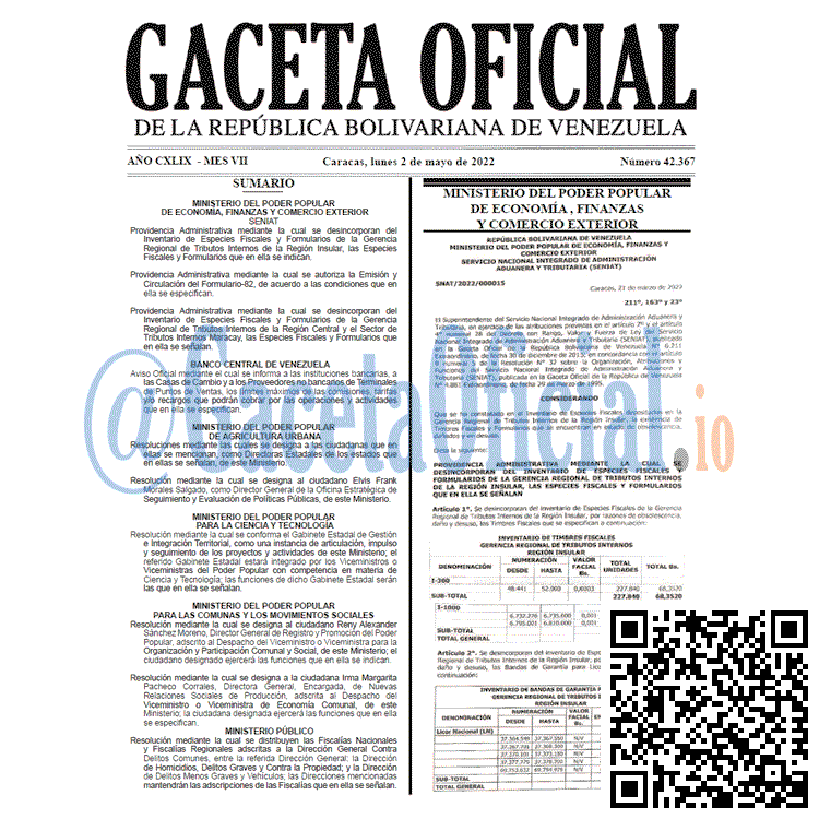 Venezuela Gaceta Oficial 42367 del 2 mayo 2022 Venezuela Gaceta Oficial 42367 del 2 mayo 2022