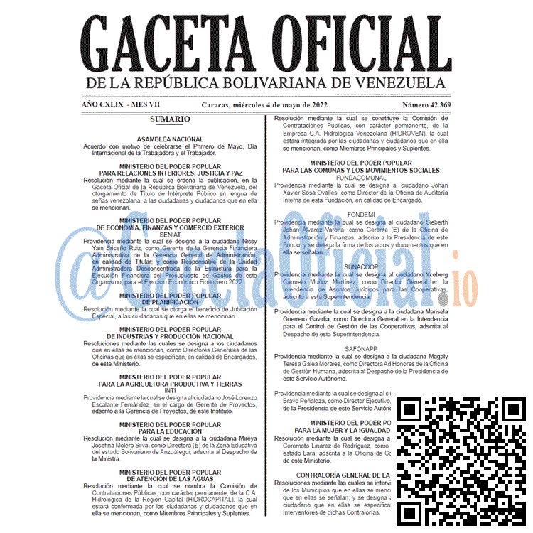 Venezuela Gaceta Oficial 42369 del 4 mayo 2022 Venezuela Gaceta Oficial 42369 del 4 mayo 2022