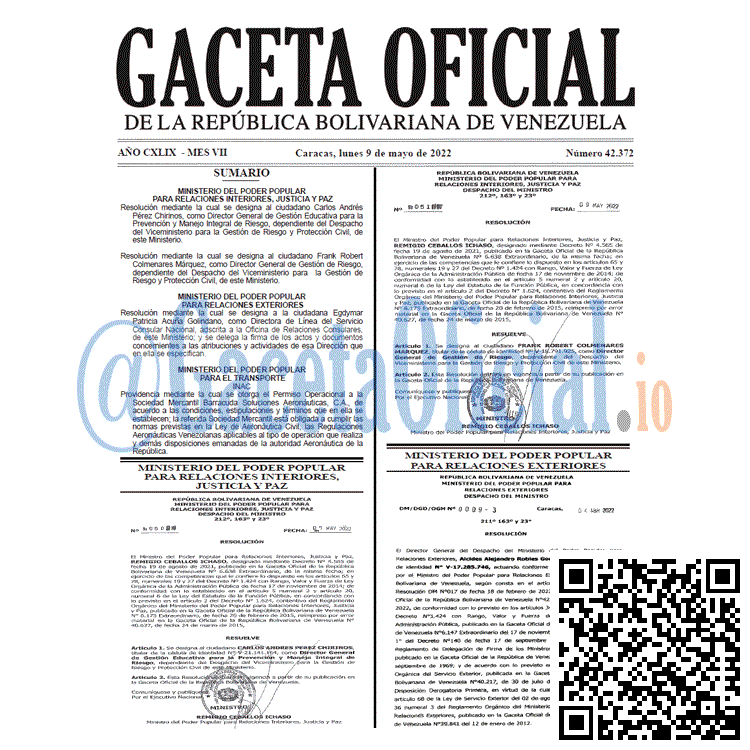 Venezuela Gaceta Oficial 42372 del 9 mayo 2022