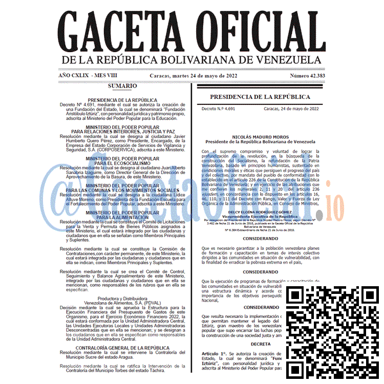 Venezuela Gaceta Oficial 42383 del 24 mayo 2022