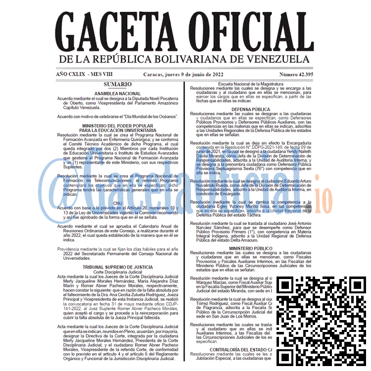 Venezuela Gaceta Oficial 42395 del 9 junio 2022 Venezuela Gaceta Oficial 42395 del 9 junio 2022