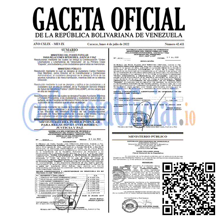 Venezuela Gaceta Oficial 42411 del 4 julio 2022