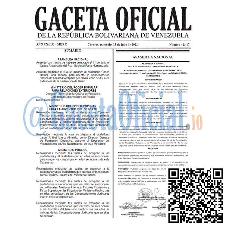 Venezuela Gaceta Oficial 42417 del 13 julio 2022 Venezuela Gaceta Oficial 42417 del 13 julio 2022