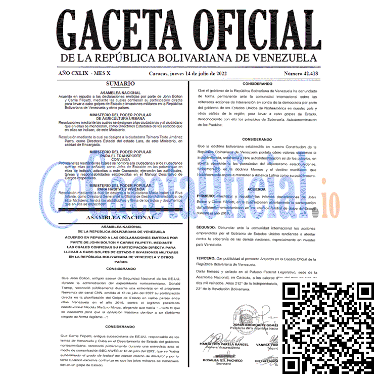 Venezuela Gaceta Oficial 42418 del 14 julio 2022 Venezuela Gaceta Oficial 42418 del 14 julio 2022