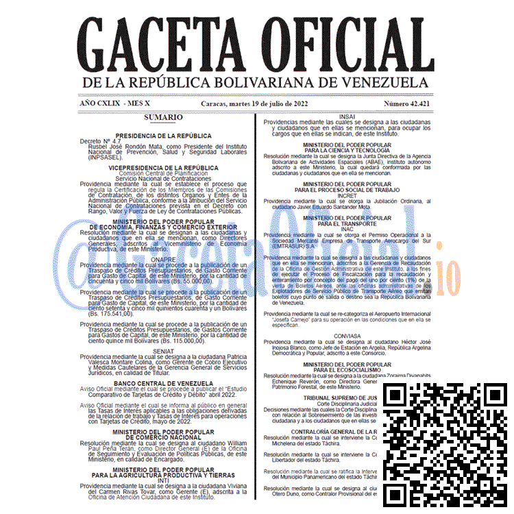 Venezuela Gaceta Oficial 42421 del 19 julio 2022 Venezuela Gaceta Oficial 42421 del 19 julio 2022