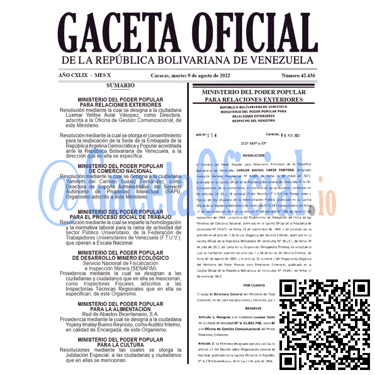 Venezuela Gaceta Oficial 42436 del 9 agosto 2022 Venezuela Gaceta Oficial 42436 del 9 agosto 2022