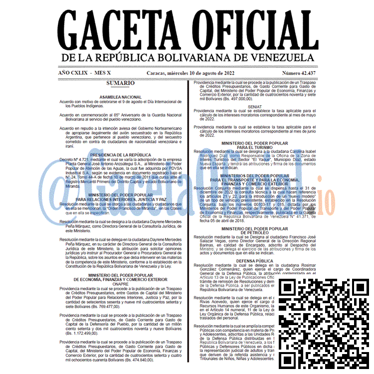 Venezuela Gaceta Oficial 42437 del 10 agosto 2022 Venezuela Gaceta Oficial 42437 del 10 agosto 2022
