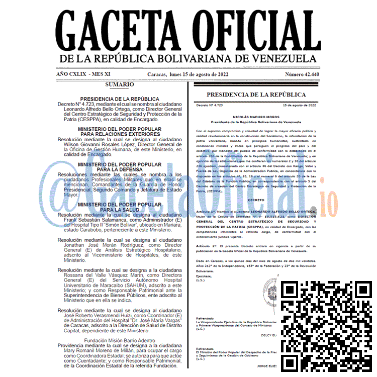 Venezuela Gaceta Oficial 42440 del 15 agosto 2022