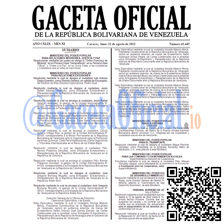 Venezuela Gaceta Oficial 42445 del 22 agosto 2022 Venezuela Gaceta Oficial 42445 del 22 agosto 2022
